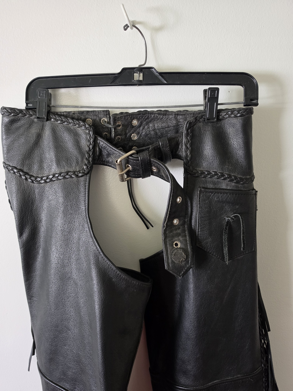 Black Women's Leather Chaps with Fringes